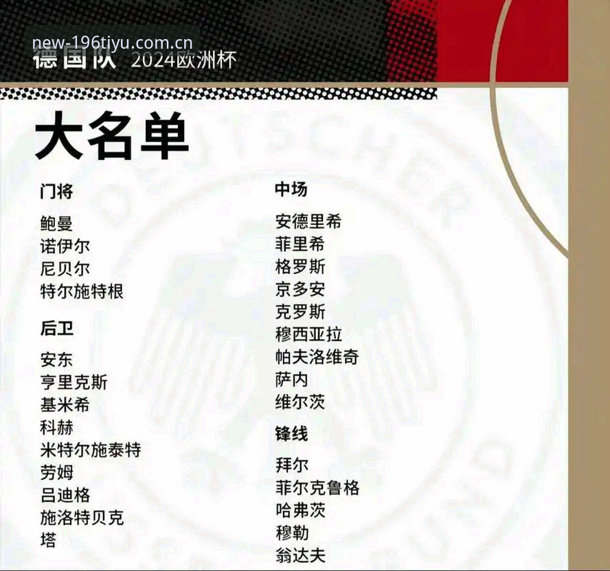 196体育注册2026安卓版 德国队世界杯大名单最新动态:诺伊尔时隔两年回归,18岁新星卡尔首度入围